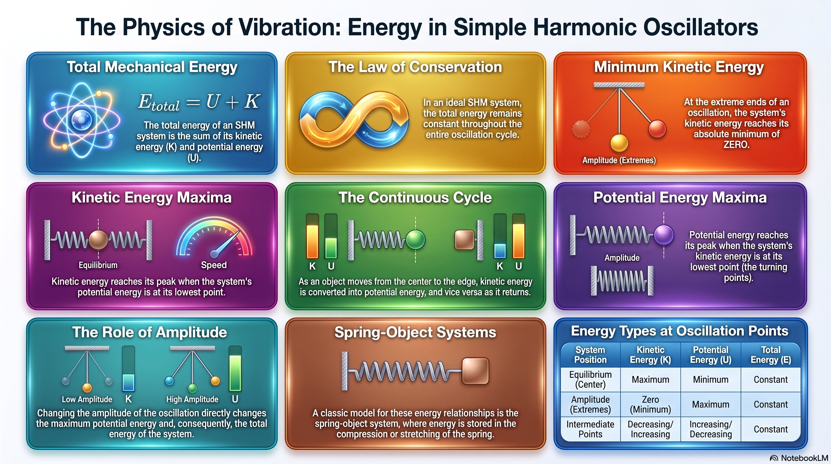 The Physics of Vibration: Energy in Simple Harmonic Oscillators infographic