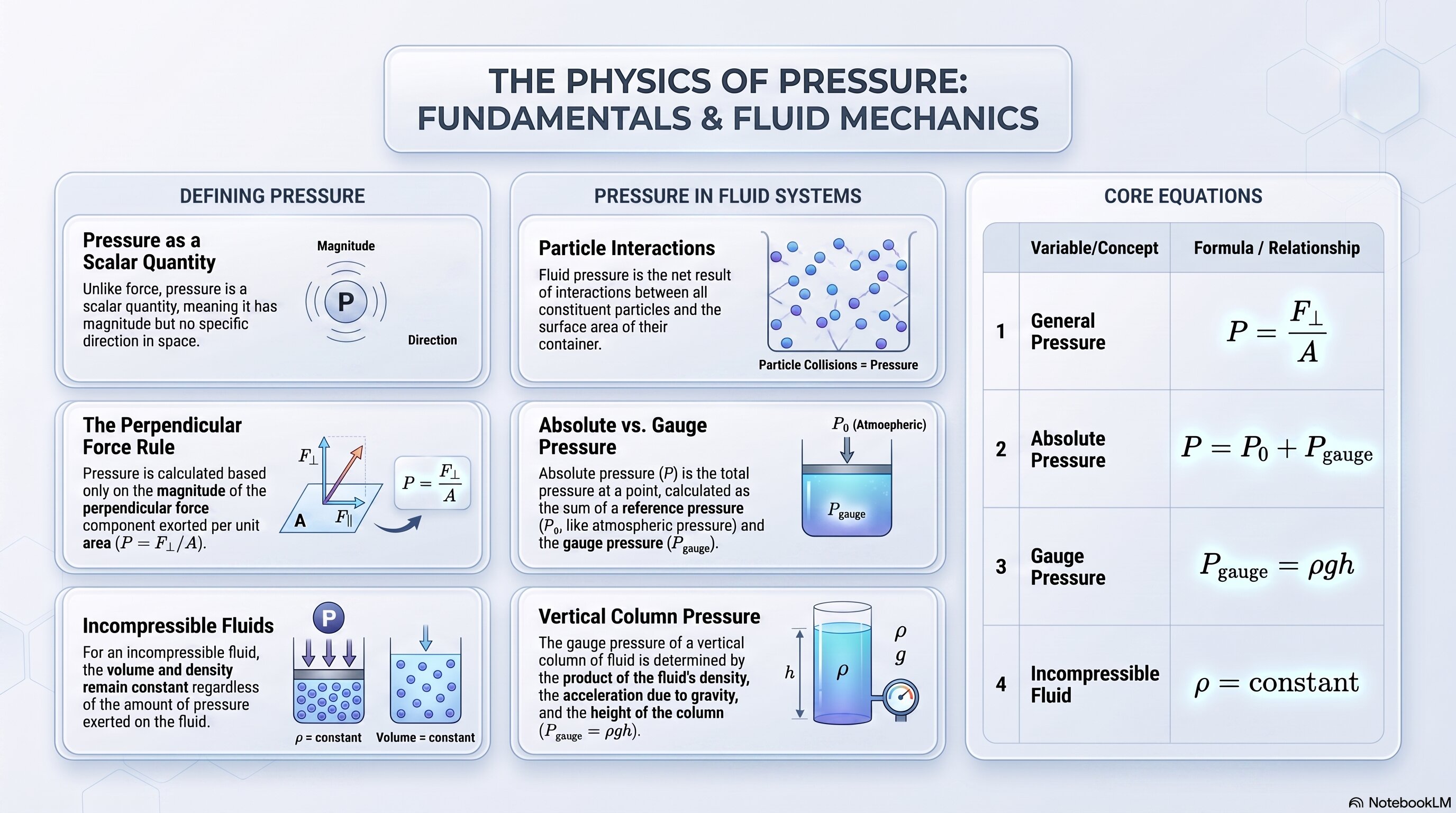 The Physics of Pressure: Fundamentals and Fluid Mechanics infographic