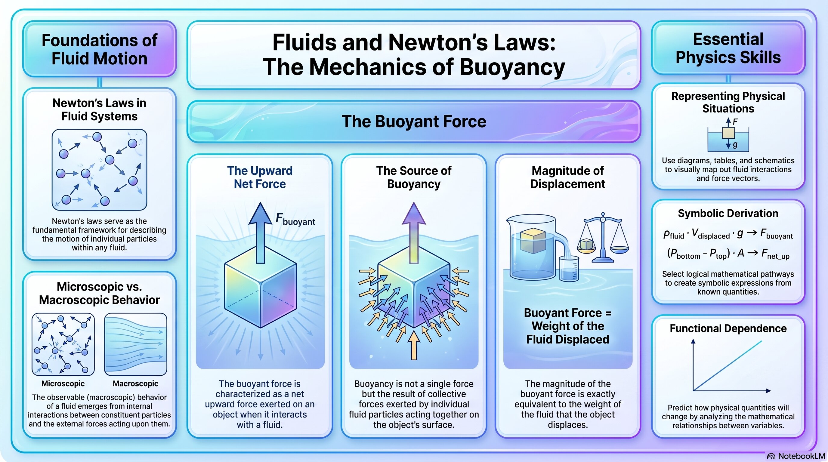 Fluids and Newton's Laws: The Mechanics of Buoyancy infographic