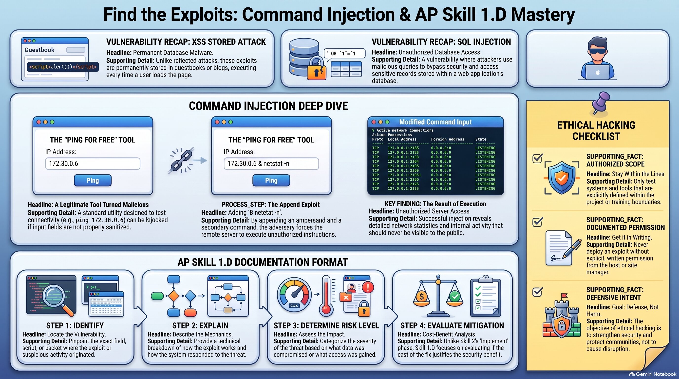 Find the Exploits: Command Injection and AP Skill 1.D infographic